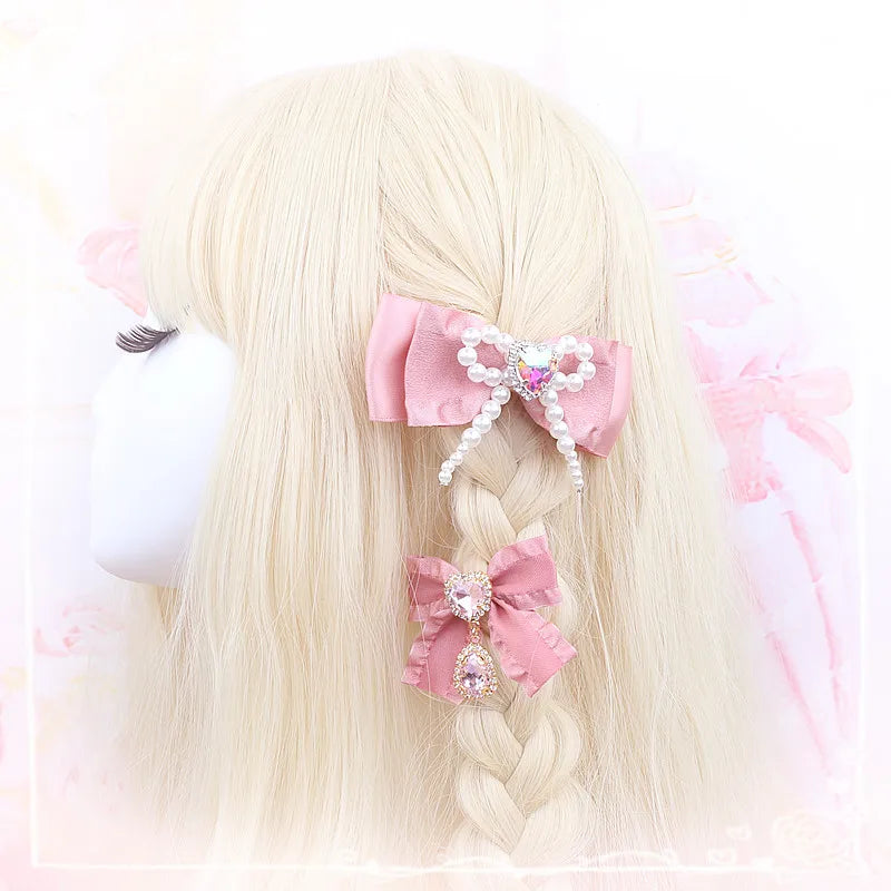 Small Hairpin Water Drop Heart Shape Rhinestone Pendant Wooden Ear Hairclips Headdress Sweet Side Clip Hair Accessories Jewelry