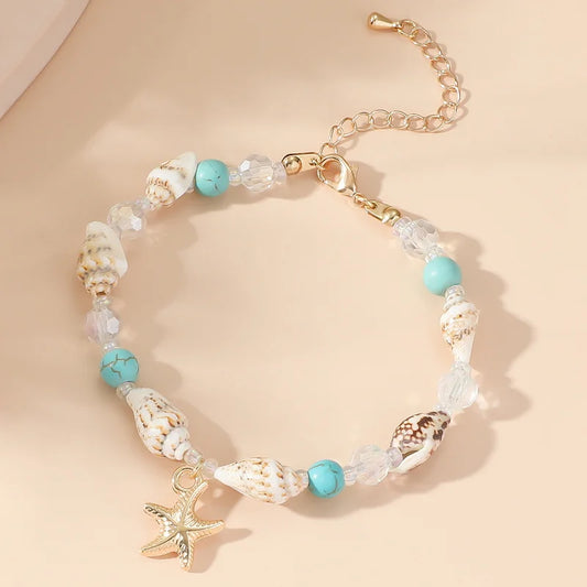 Boho Starfish Conch Bracelet Anklets for Women Cute Adjustable Shell Rice Beads Ankle Bracelets Girls Summer Foot Beach Jewelry