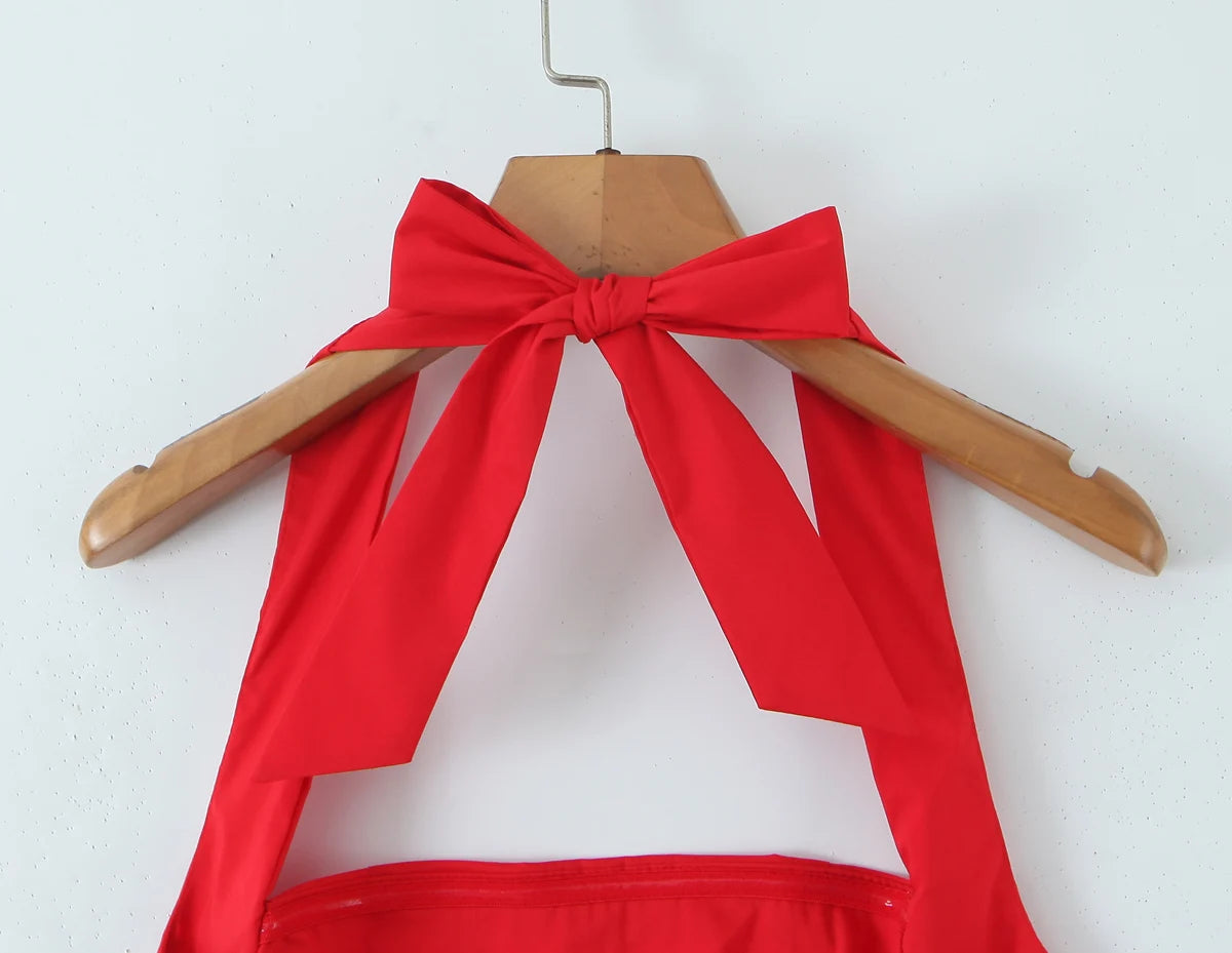 Sexy Bow Halter Slash Collar Lacing Up Bandage Back Sling Mini Dress Women Low Waist Ball Gown Pleated BUD Dresses Femme Robe