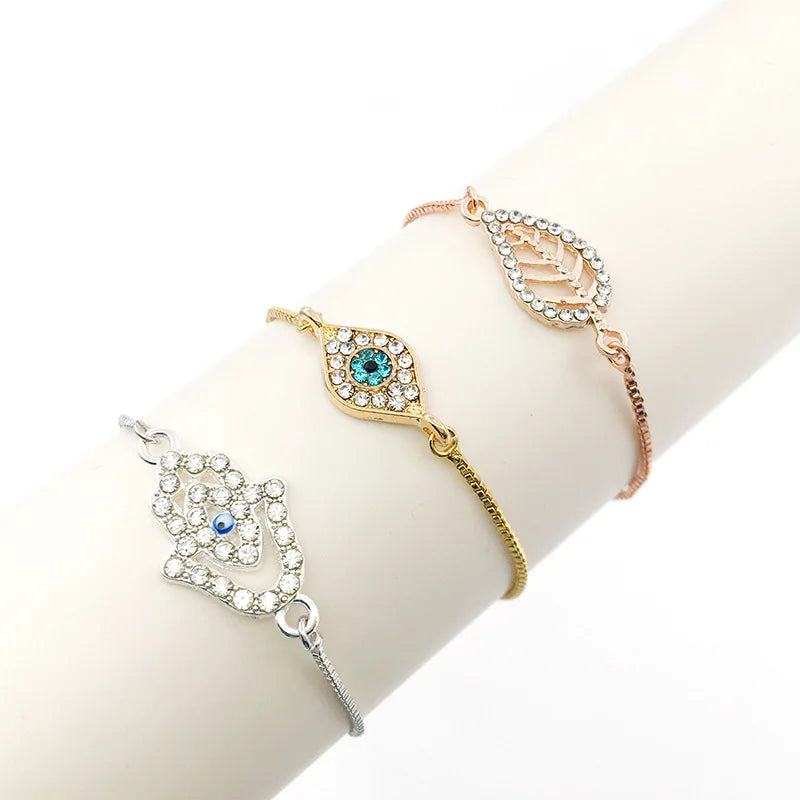 KC 2 Holes Connector Rhinestone Evil Eye Charm For Jewelry Making DIY Bracelet Necklace Bangle Accessories Supplies Wholesale