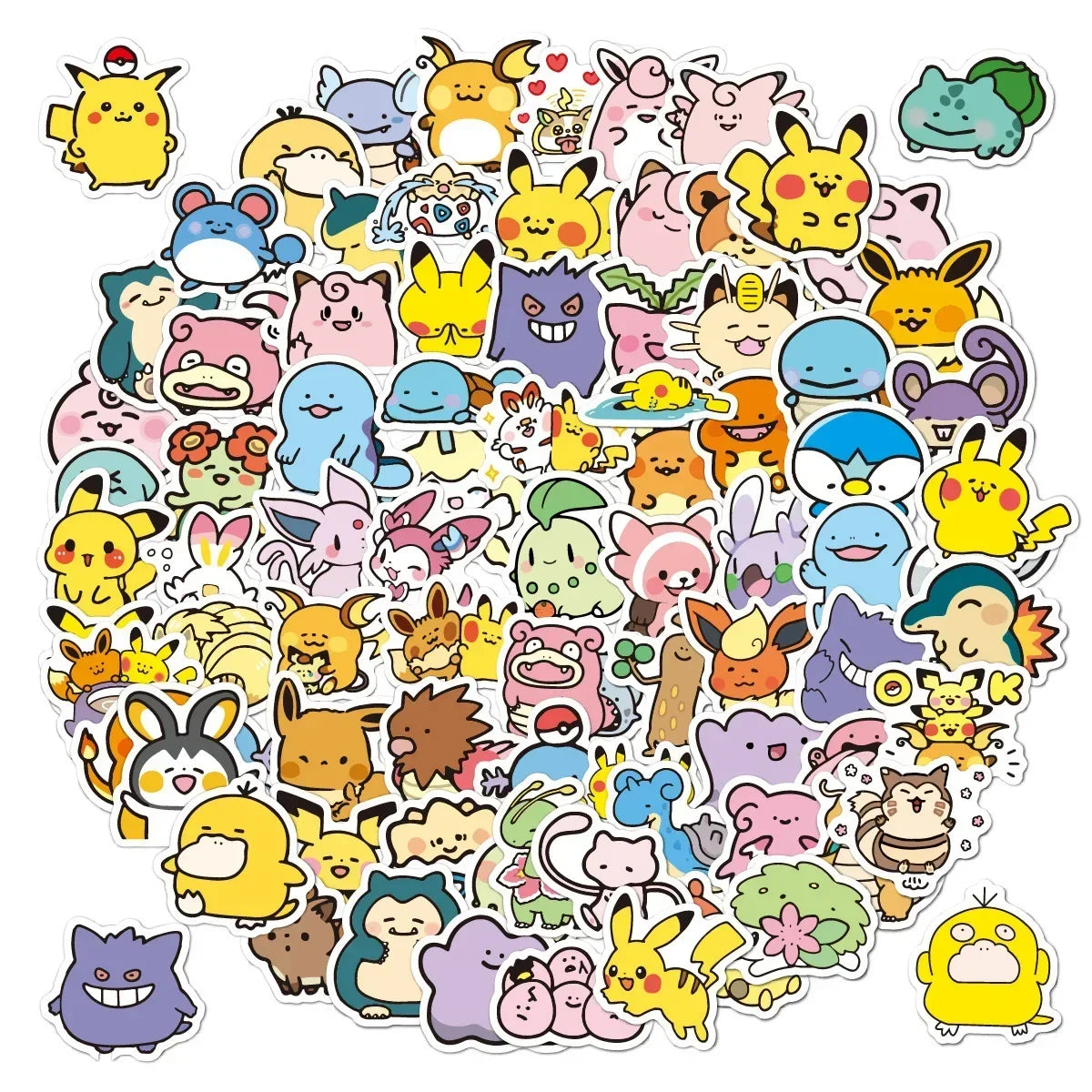 100PCS Cute Anime Pokemon Cartoon Stickers for Laptop Motorcycle Stationery DIY Kids Toys Graffiti Sticker Decoration