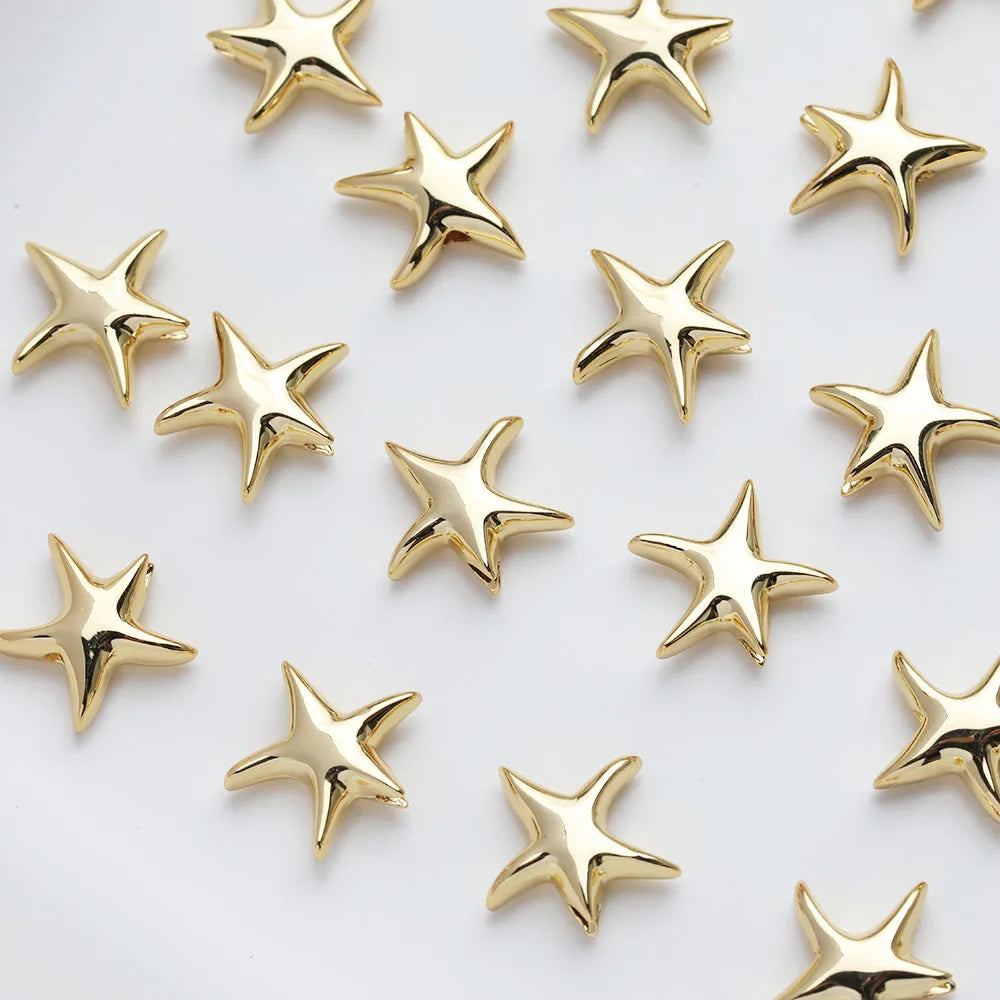 2PCS 14K Gold Plated Brass Starfish Beads Spacer Jewelry DIY Making Supplies Material Accessories