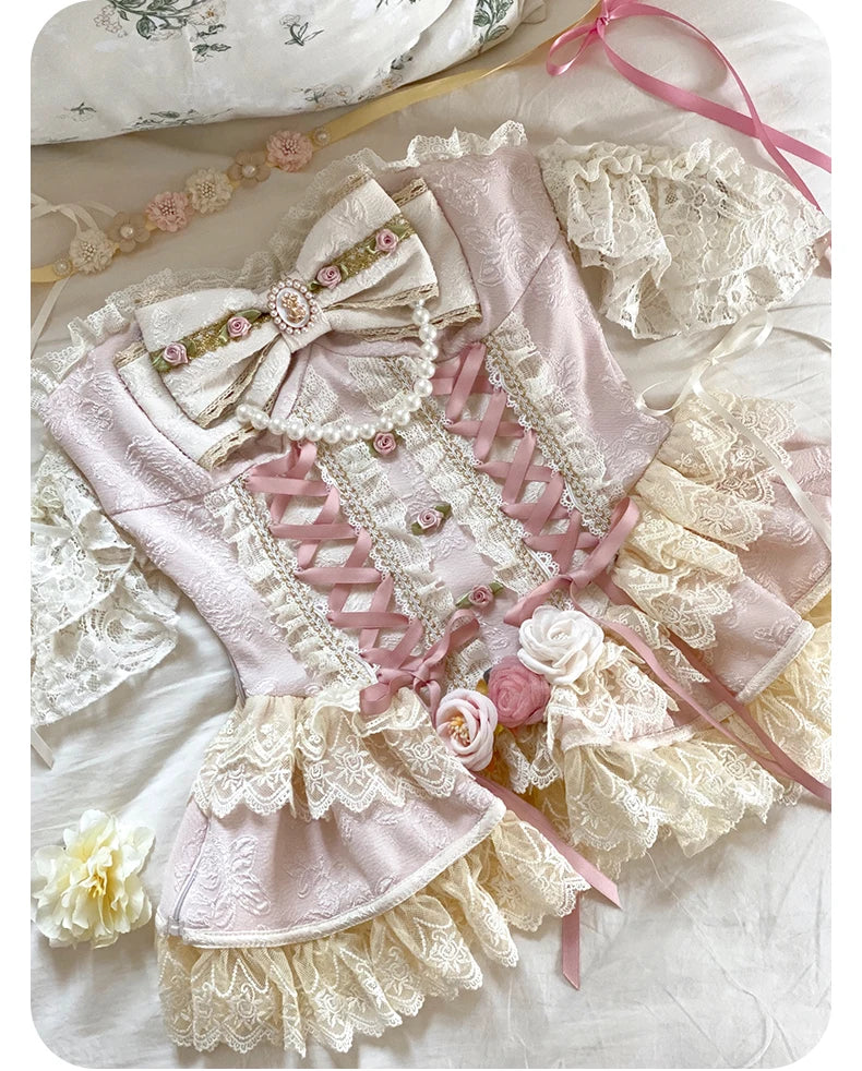 Original Romantic Atmosphere Cute Girls Skirt Sets 2025 Spring and Summer Sweet Lolita Tube Top Slim Top and Skirt 2-piece Set