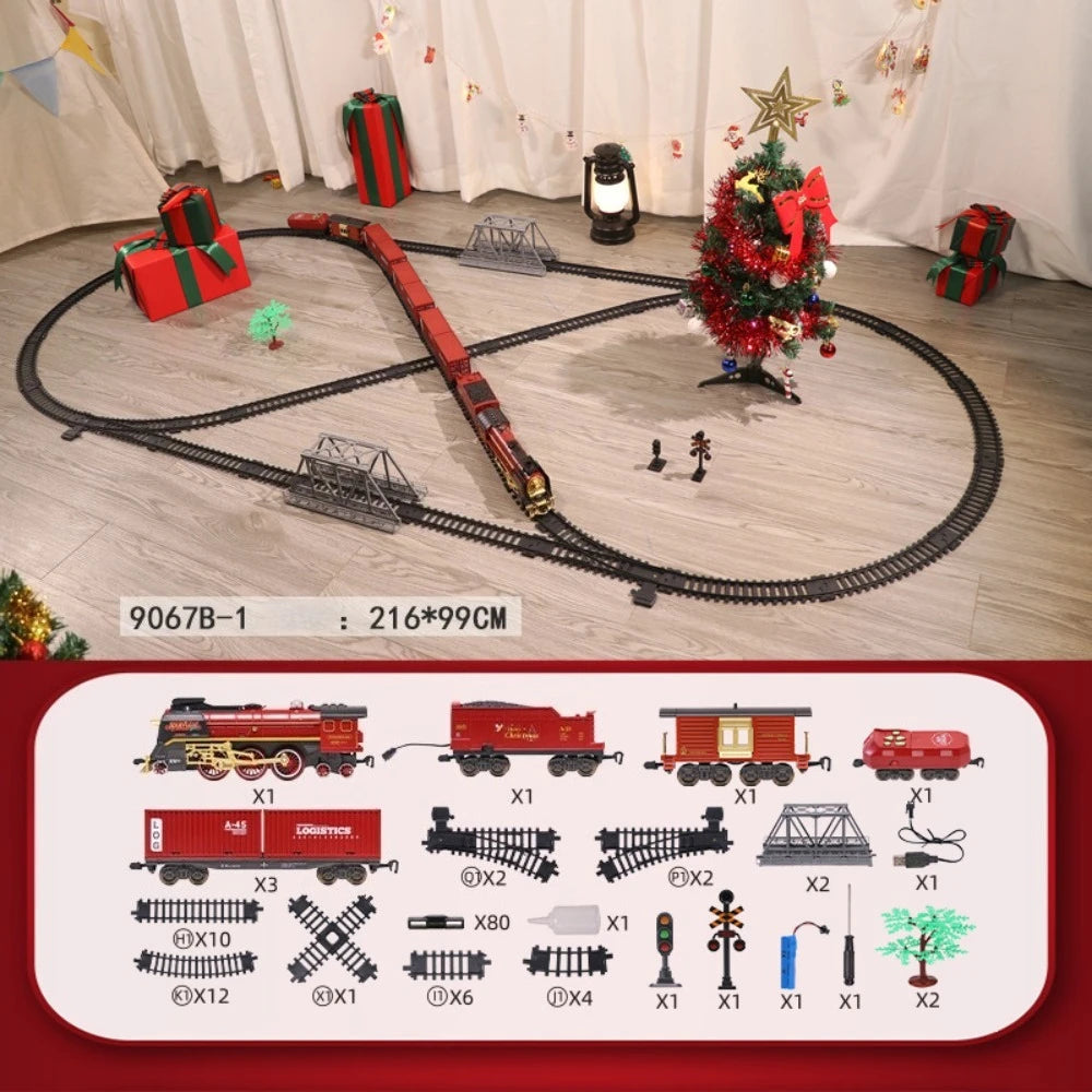 Classical Christmas Remote Control Train Toy Steam Track Sound and Light Christmas Gift Toy