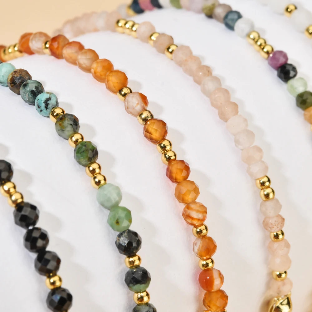 ZMZY Thin Natural Stone Turquoises Tourmaline Quartz/amethyst Love Stone Cut Beads Strand Bracelets for Women Girls Jewelry