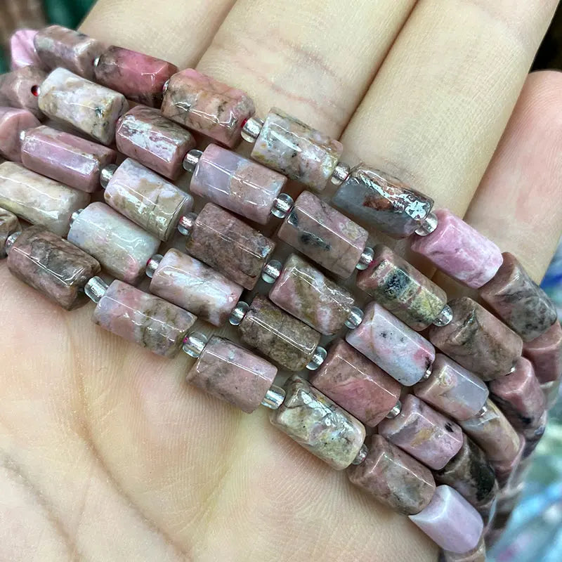 Natural Tourmaline Apatite Emerald Agates Amethysts Jades Cylinder Stone Spacer Beads for Jewelry Making DIY Bracelet 7.5inch