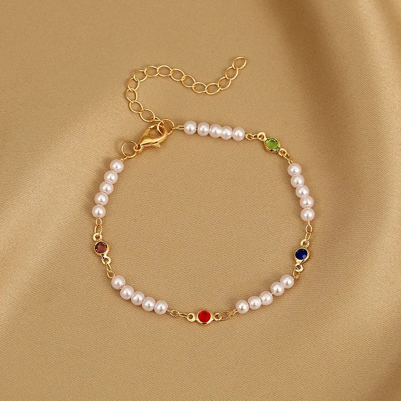 Exquisite Boho Candy Color Heart Shaped Crystal Bracelet for Women Fashion Charm Zircon Butterfly Pearl Metal Chain Bracelets
