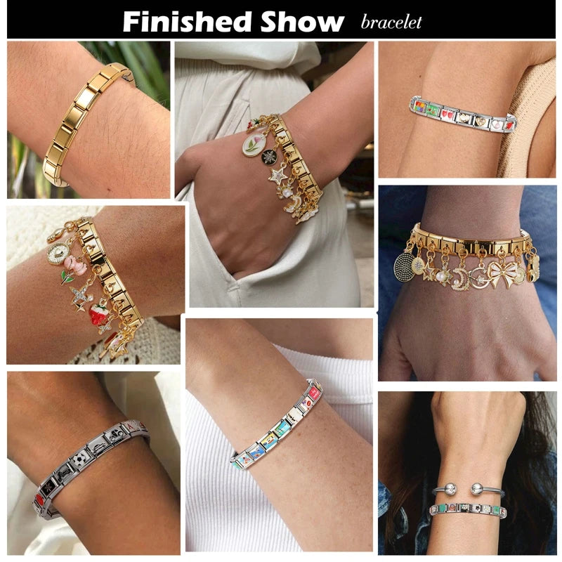 New Fashion Women Romantic Heart Star Zircon 9MM Width Stainless Steel Bracelet Bangle Girls Wedding Christmas Gift Jewelry