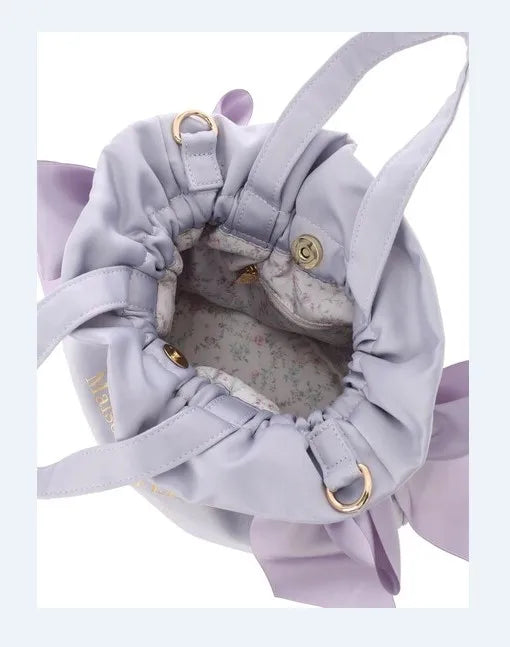 Japanese Style New Double-Sided Drawstring Bags Sweet Cute Girl Ladies Satin Bow Crossbody Shoulder Portable Handbag