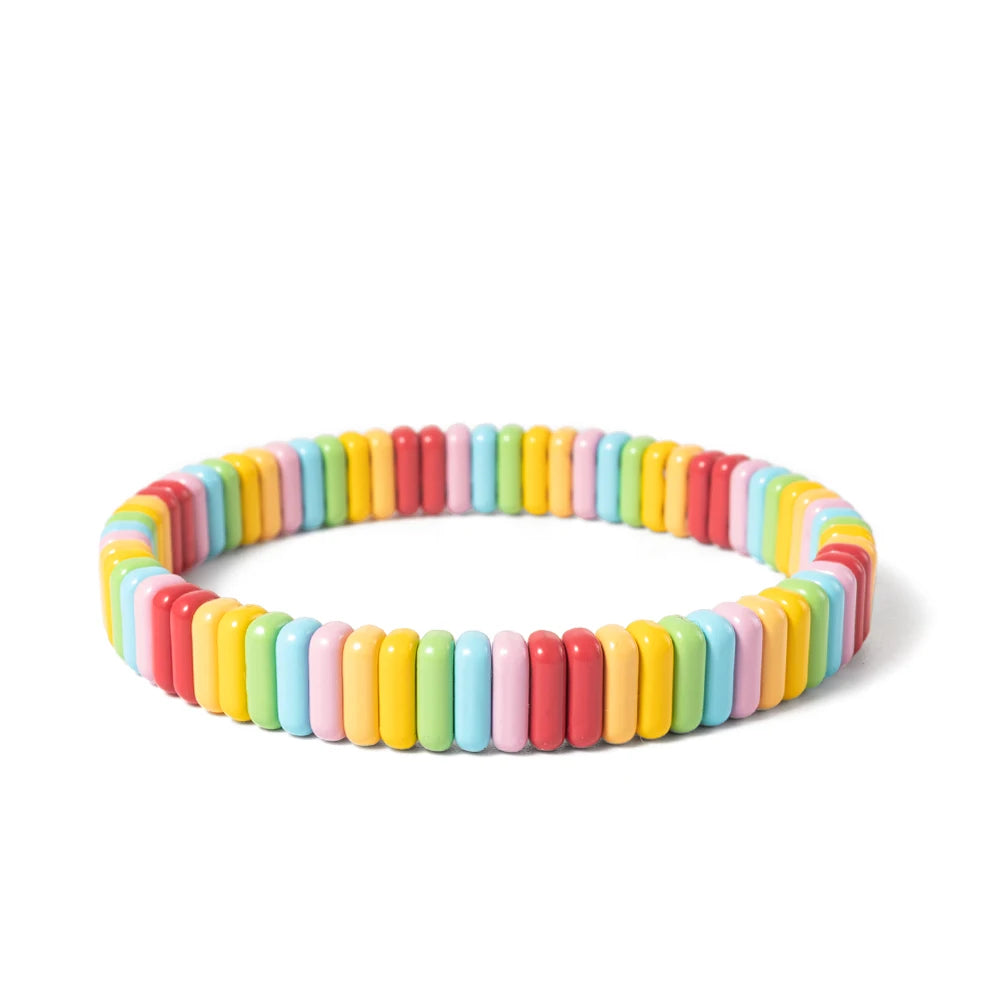 2024 New Design Elatic Rainbow Bracelets For Women 2X8MM Rectangle Beads Bracelets Bohemian Metal Bangle Colorful Jewelry