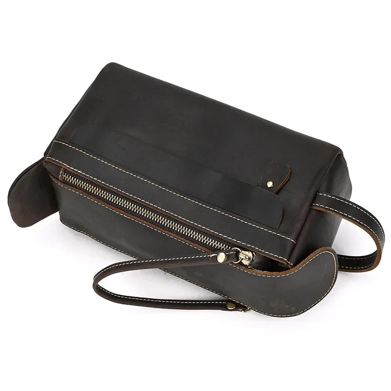 Fashion High Quality Small Travel Bag Crazy Horse Leather Travel Wallet Storage Bag Washing Make Up Bag For Travel toiletry