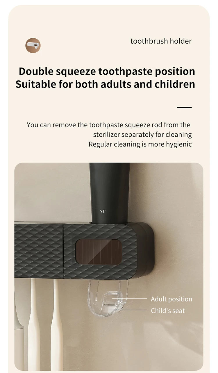 1 smart toothbrush rack wall mounted 3-slot toothbrush intelligent drying rack, toothpaste dispenser, household daily necessitie