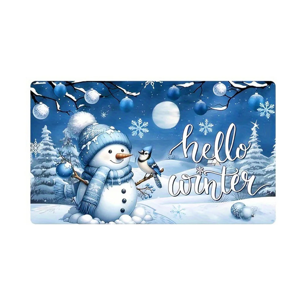 Merry Christmas Blue Snowman Truck Kitchen Mats Winter Xmas Entrance Non-slip Door Mat Balcony Hallway Rug Christmas Decorations