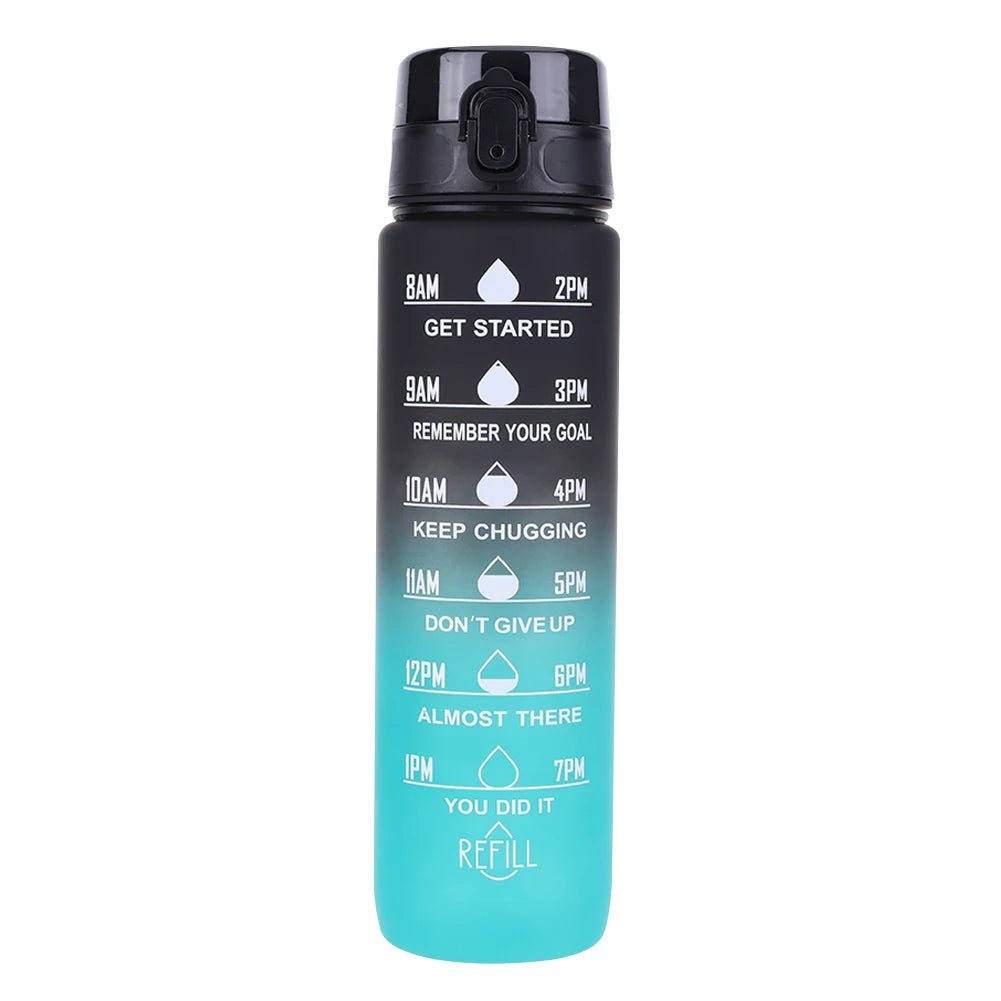 1000ml Motivational Water Bottle with Handle Frosted Gradient Cup Large Capacity Time Scale Water Cup for Fitness Yoga