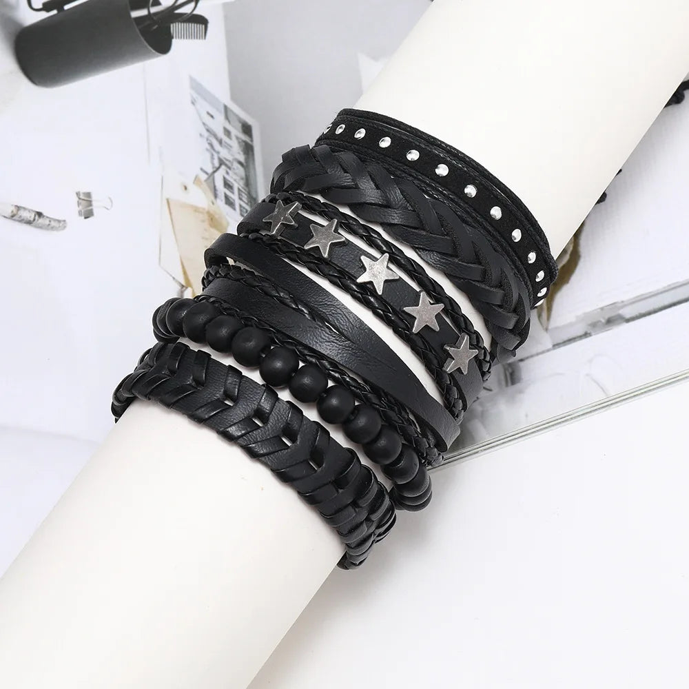 Bracelet for Men Fashion Pop Pentagram Beaded DIY Bracelet Set Stud Accessories Men's Punk Street Bracelet Retro Charm Bracelet