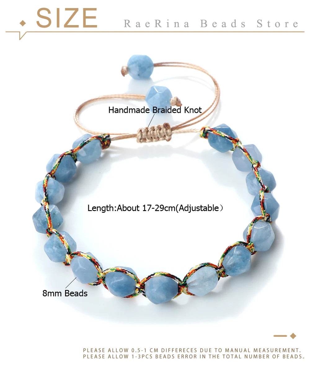 Women Healing Energy Bracelet 8mm Natural Gemstone Beads Irregular Shaped Cut Surface Beads Bracelet Charm Couples Jewelry Gifts
