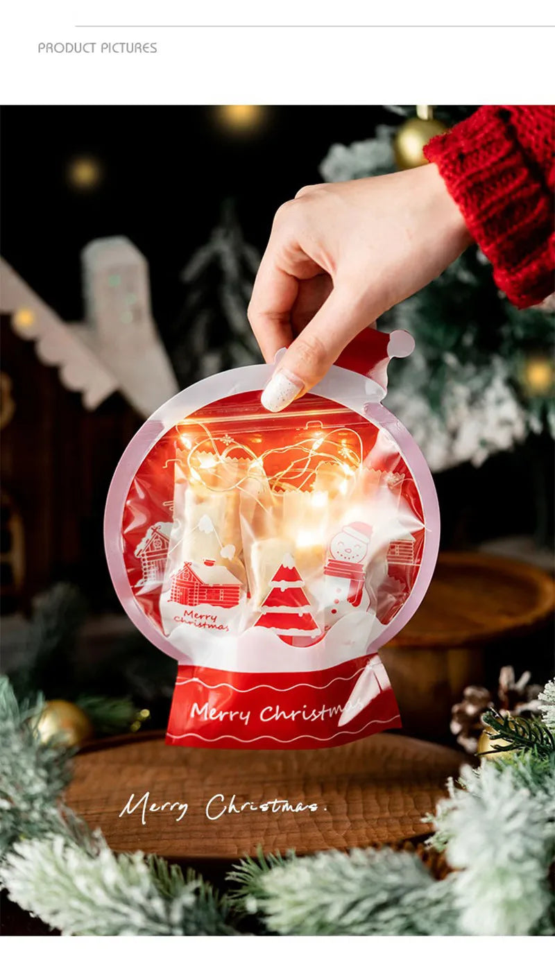 LBSISI Life 25pcs Ball Shape Christmas Gift Bag For Candy Chocolate Cookie Nougat Biscuit Packing Gift Tree Santa Zipper Bags