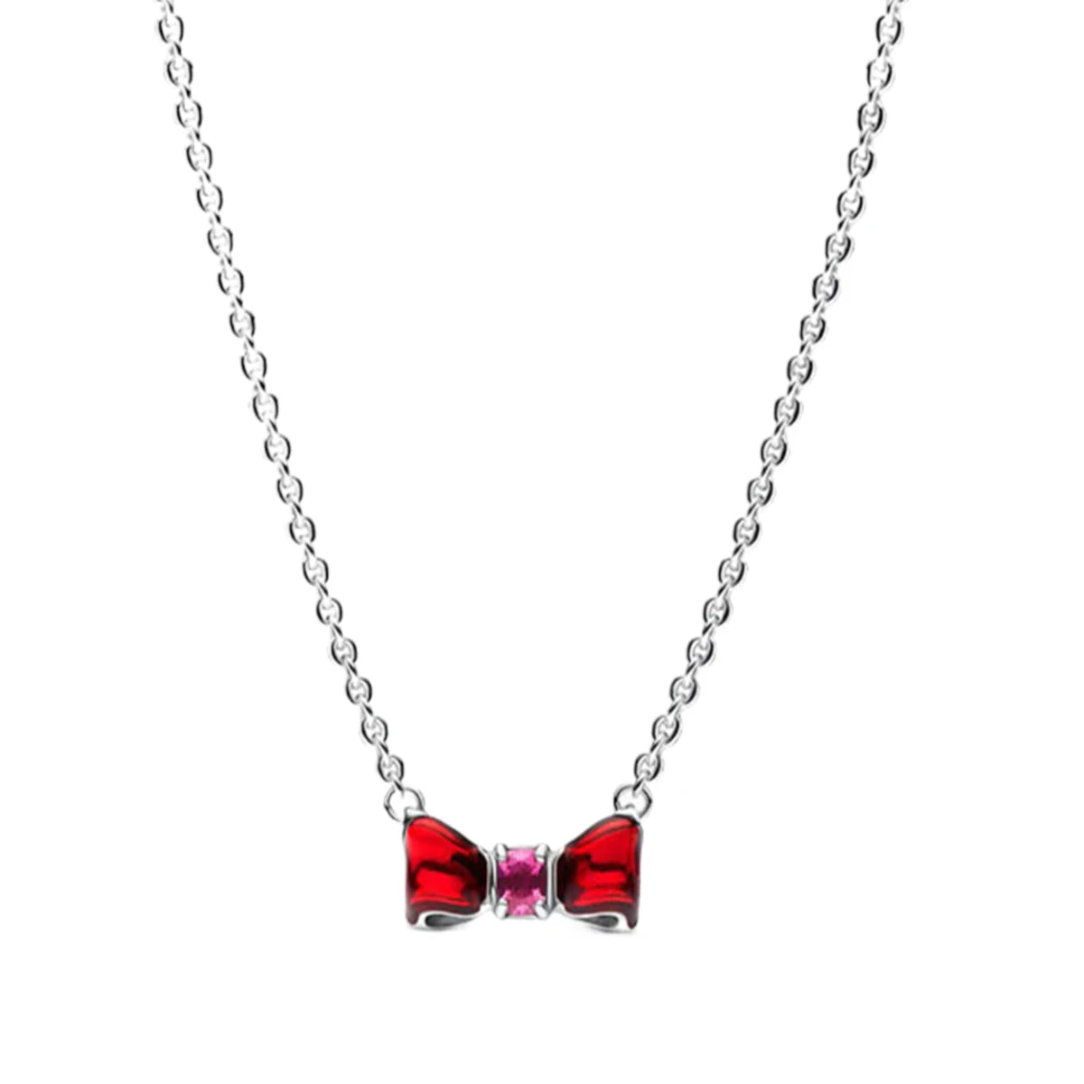 Hot Sale Original 925 Sterling Silver Colorful Bow Tie Necklace Red Heart Pendant Round Necklace Classic DIY Fine Christmas Gift