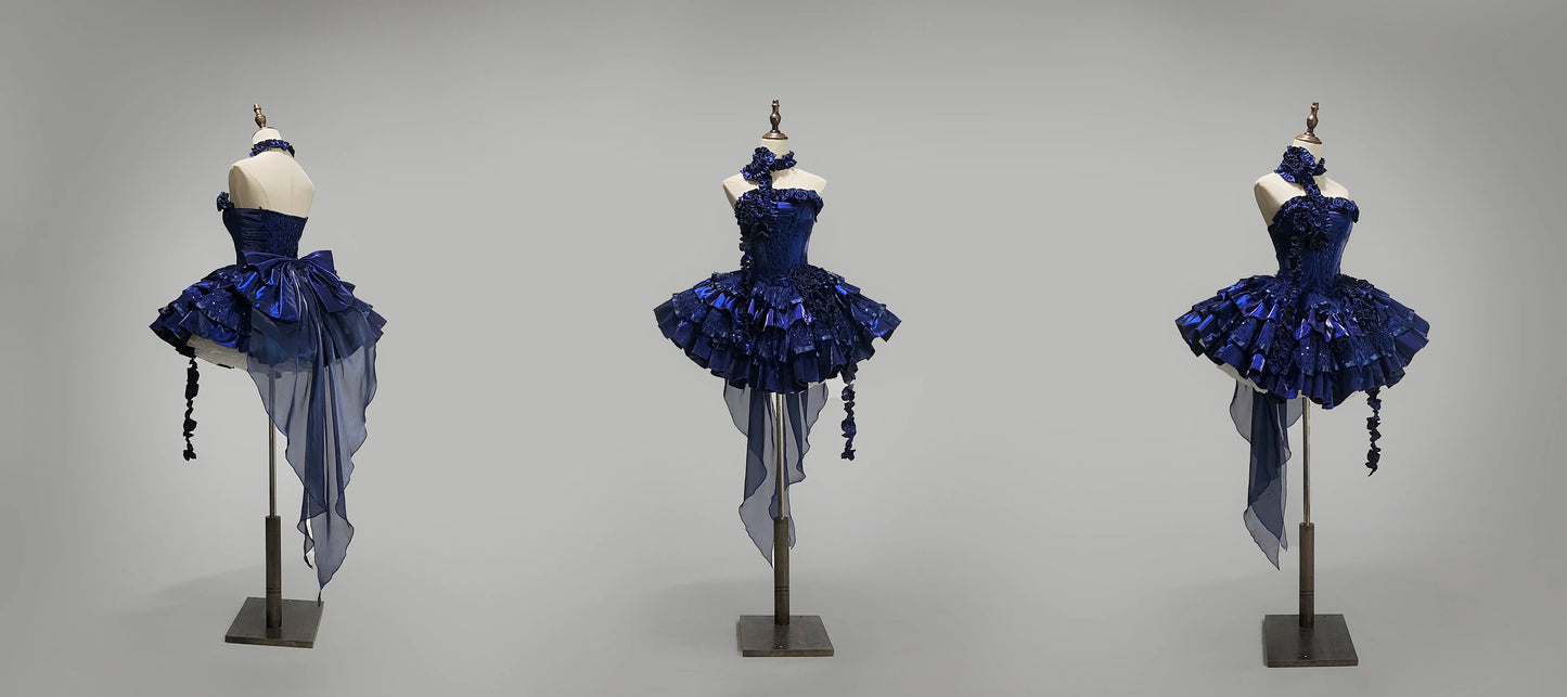 Original Lolita Dress New Christmas New Year Goth Red Fish Bone Jsk Dress Halloween Cosplay Dark Blue Slim Sling Short Dresses