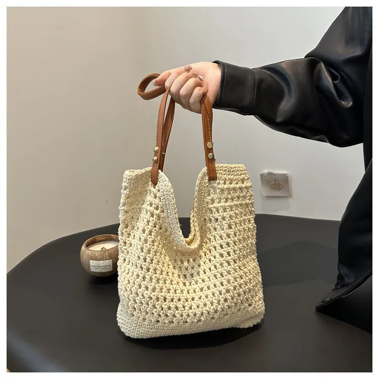 Large Capacity Weaving Shoulder Bags For Women Daily Used/Vacation, Casual Tote Straw Beach Bag, Handbags For Shopping/Commuter