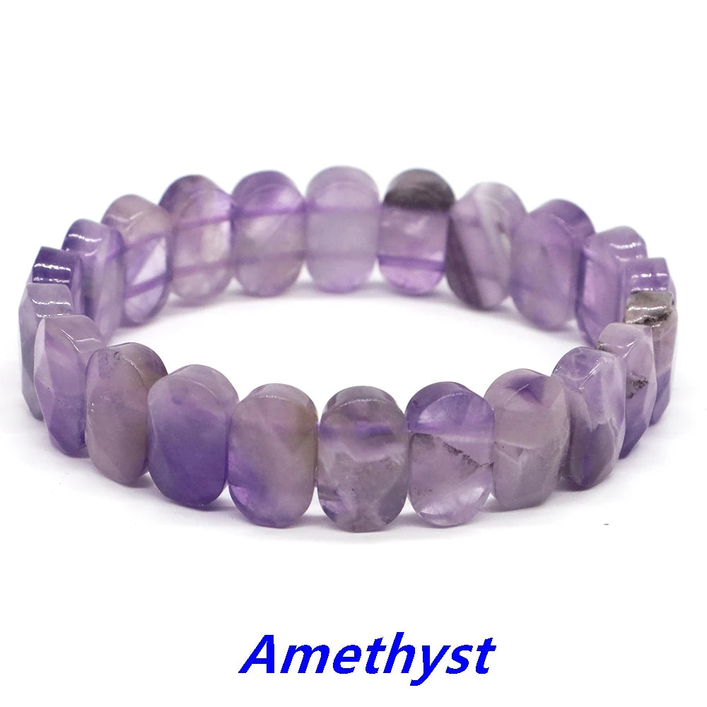 8x14mm New Natural Cut Square Beads Strand Elastic Bracelets Amethyst Healing Crystal Energy Rectangle Bangle Women Jewelry Gift