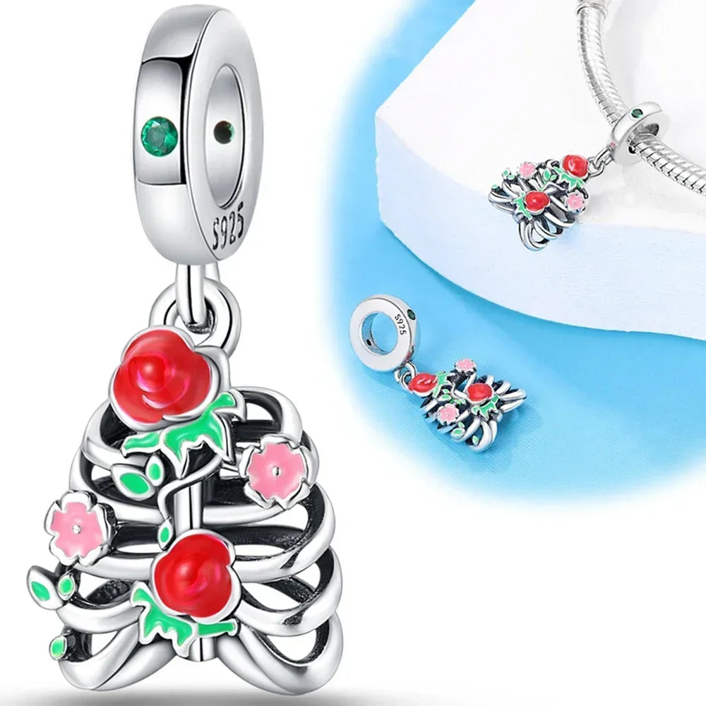 Sterling Silver 925 Halloween Series Luminous Pumpkin Blood Devil Charm for Women Original Bracelet Diy Jewelry Making Gift