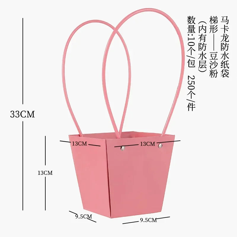 10pcs Christmas Gift Flower Kraft Paper Handbag Flower Arrangement Portable Box Rectangular Trapezoidal Flower Handheld Gift Box