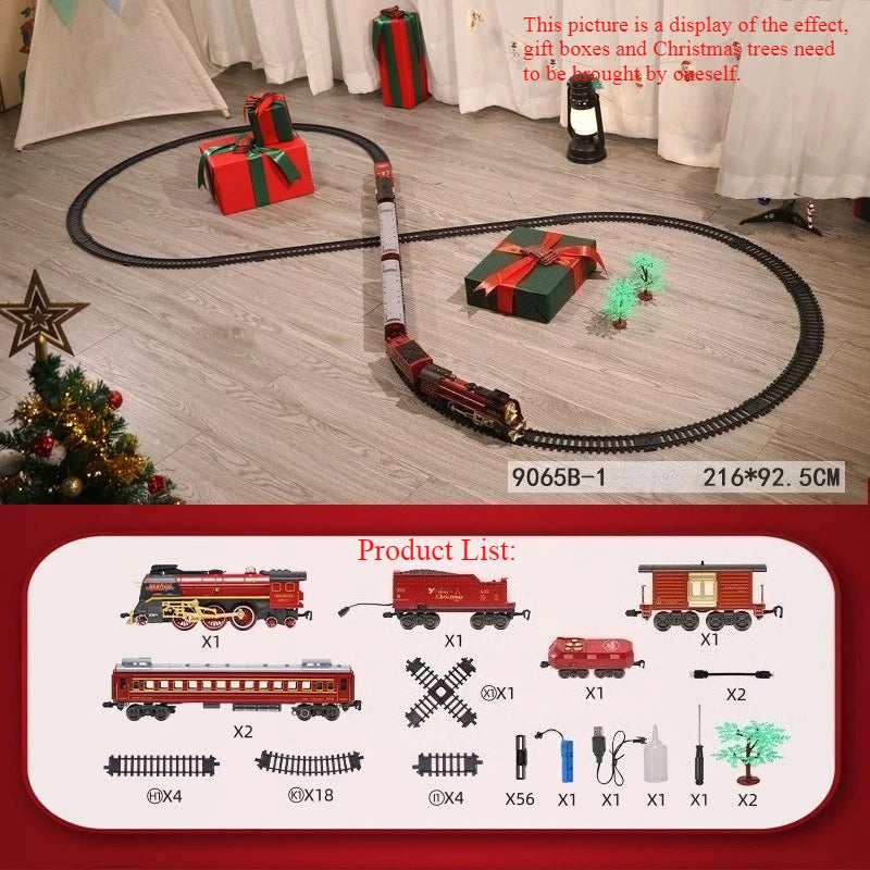 Classical Christmas Remote Control Train Toy Steam Track Sound and Light Christmas Gift Toy
