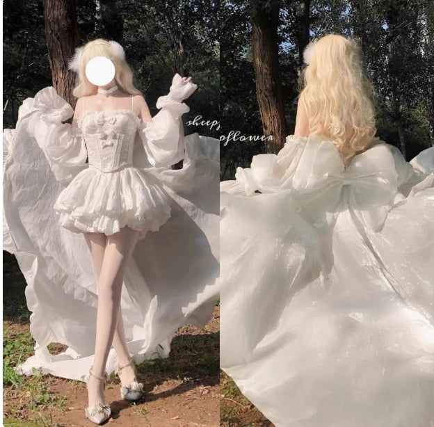 High Street Women's Mint Green Strapless Bowknot Sweet Fairy Organza Dress 2024 New Elegant Big Bow Trailing Party Wedding Dress