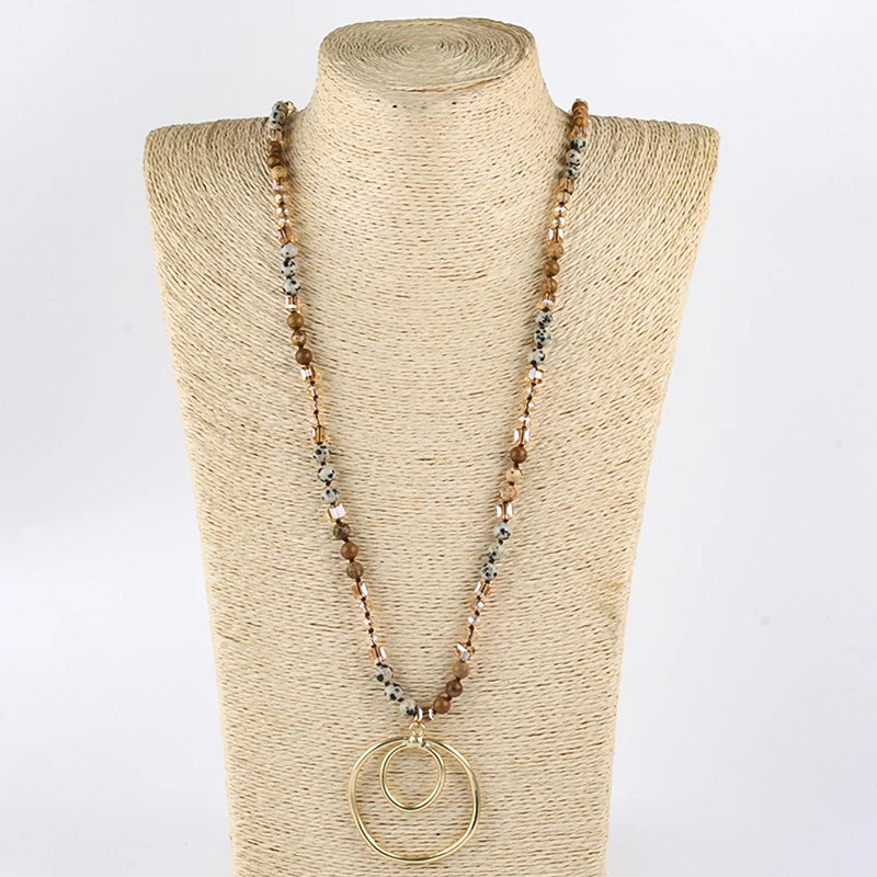 Fashion Bohemian Jewelry Accessory 6mm Stones/Crystal Knotted With Metal Round Pendant Necklaces Women Boho Gift
