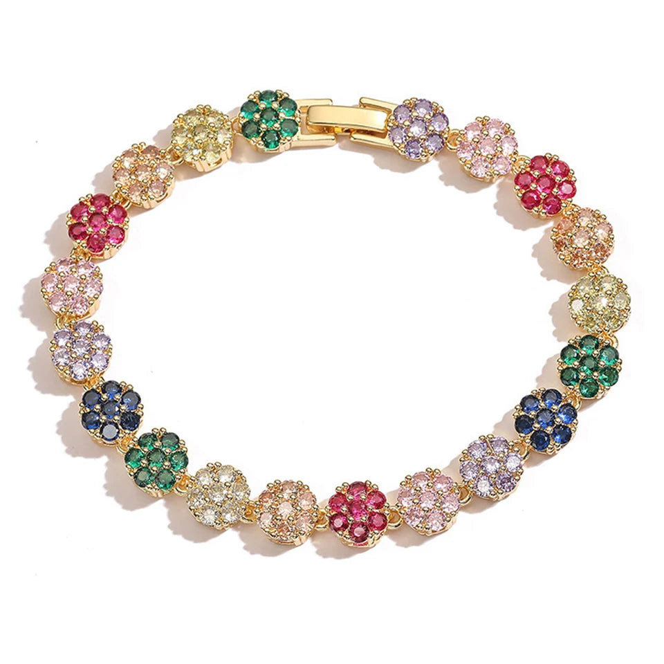 UILZ 1pc Rainbow Colorful Clover Zircon Bracelet Fashion Charm Gorgeous Charm Exquisite Cute Sweet Shining Crystal Jewelry Gift