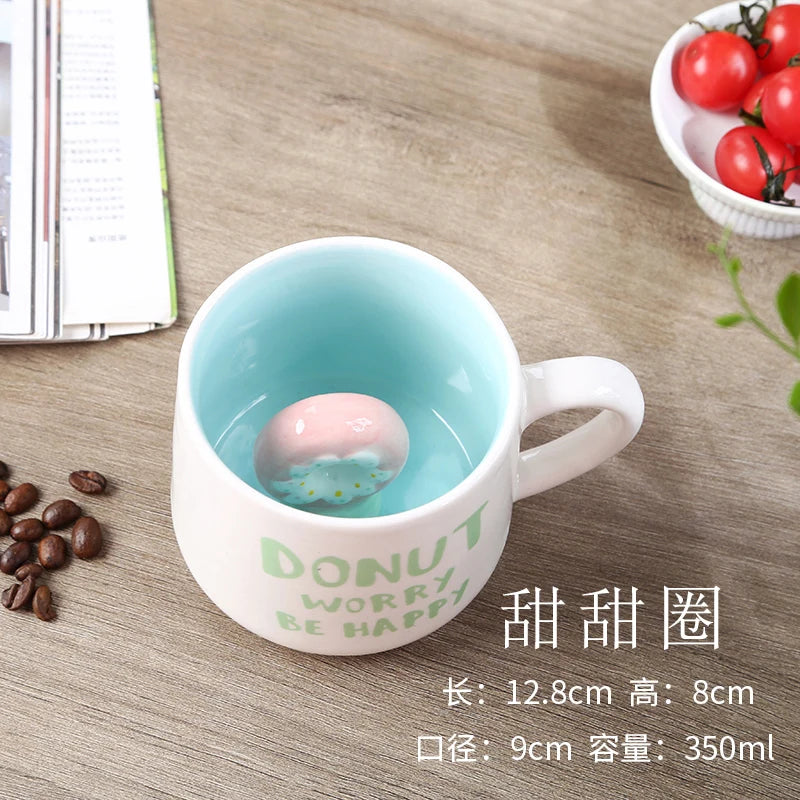 Cute Cartoon Coffee Figurine Mugs with Animal Inside, Ceramic 3D, Uincorn, Love Novelty Cup, Christmas Gift for Friends, Kids