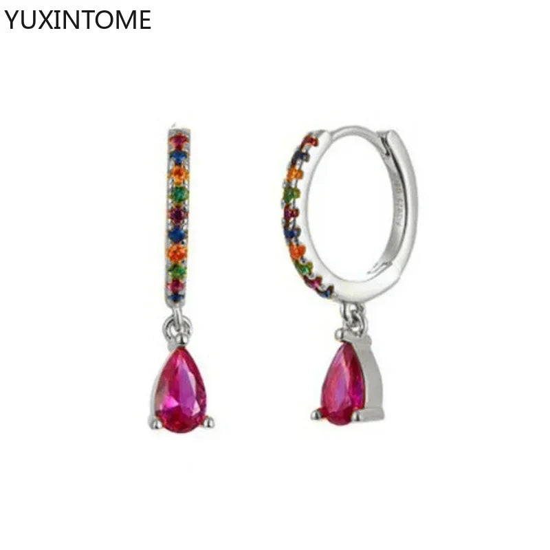Colorful Crystal Earrings 925 Sterling Silver Ear Needle Stud Earrings for Women Cross Dangle Earrings Party Wedding Jewelry