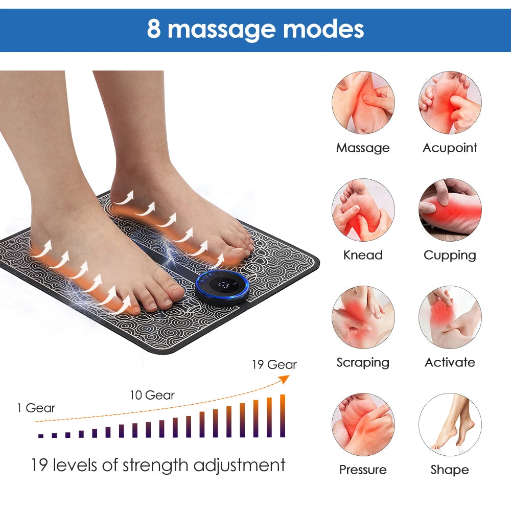 Electric Foot Massager With Electrode Patch Muscle Stimulation Blood Circulation RF EMS Pulse Foot Massage Mat Physiotherapy Pad