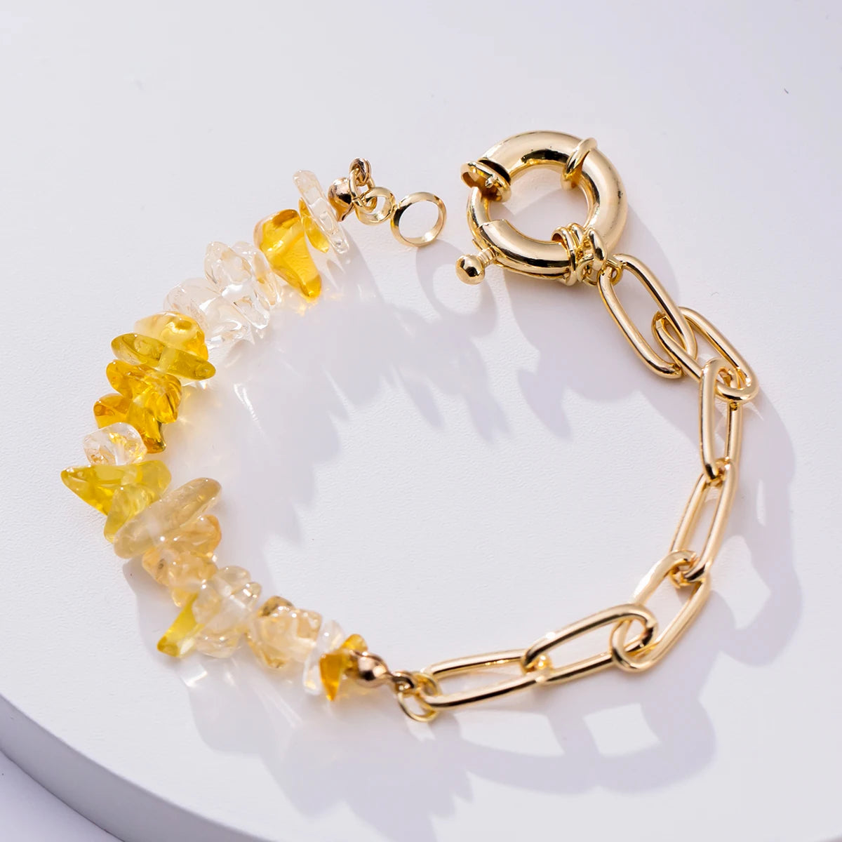 Women Fashion Half Stainless Steel Chain Half Purple Natural Crushed Stone Bracelet HD127