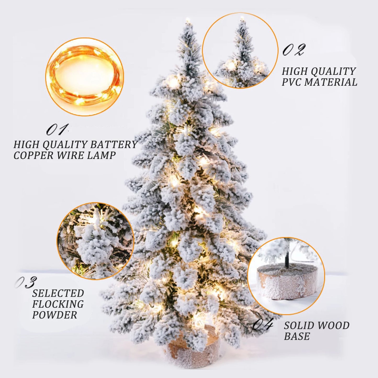 Christmas Tree Tabletop Figurine Snow Flocked with LED Lights Home Table Desk Decor Warm Christmas Gift Ornament  Artificial