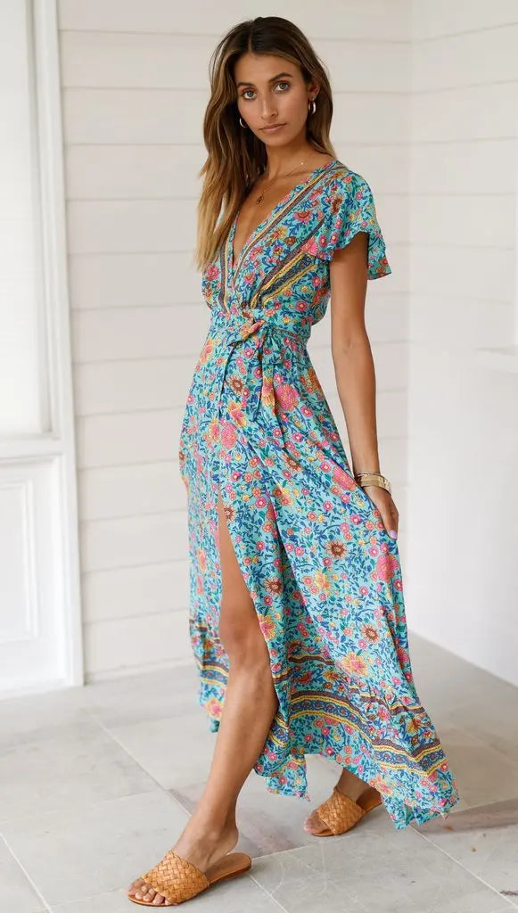 2024 Summer Leisure Hot Sale Holiday Printed Dress Sexy Long Dress Women's Wear