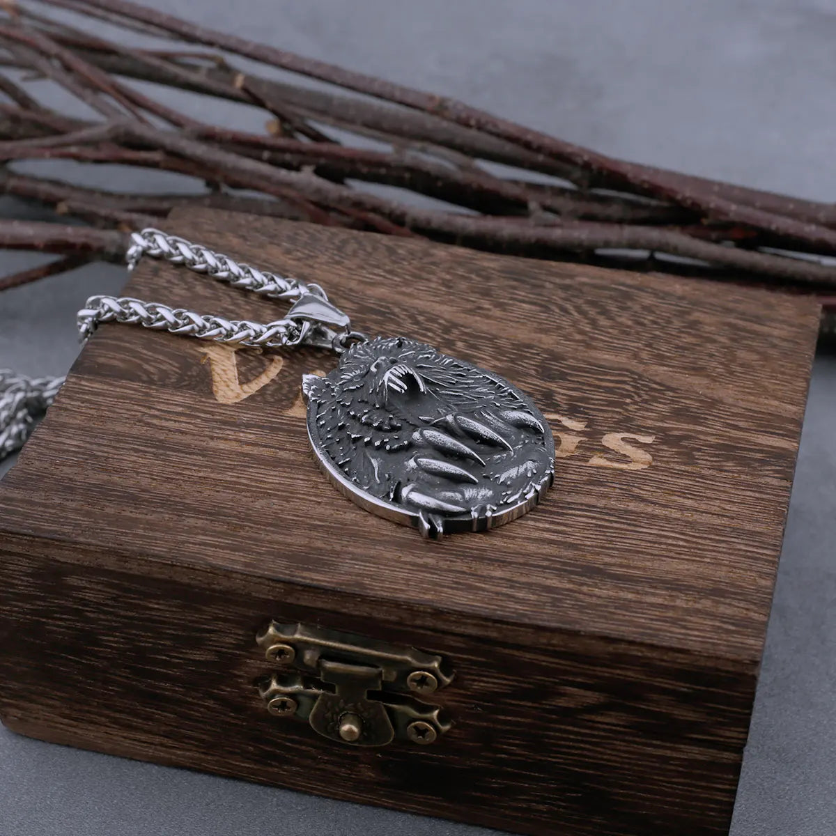 Men's Viking Wolf Head Stainless Steel Necklace Never Fade High Quality Steel Color Wolf Paw Hip Hop Pendant Amulet Jewelry Gift
