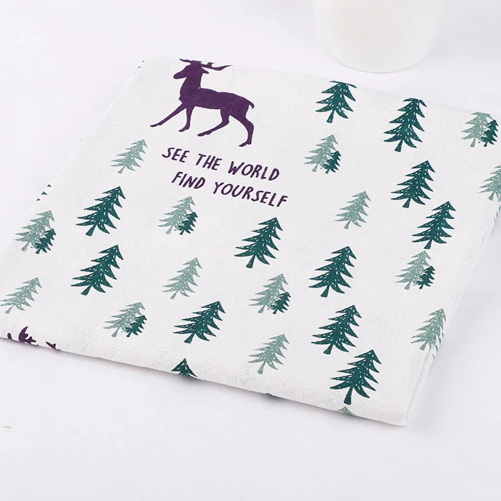 45x145cm Elk Snowflake Printed Linen Cotton Fabric Wrinkle-Resistant for Doll Clothes DIY Quit Sewing Kits Christmas Gift Craft