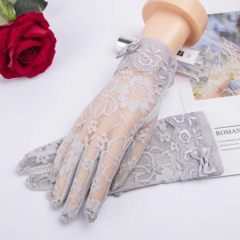 New Women's Summer Ice Silk Lace Anti Ultraviolet Thin Electric Car Driving Anti-skid Breathable Cool Sun Protection Gloves