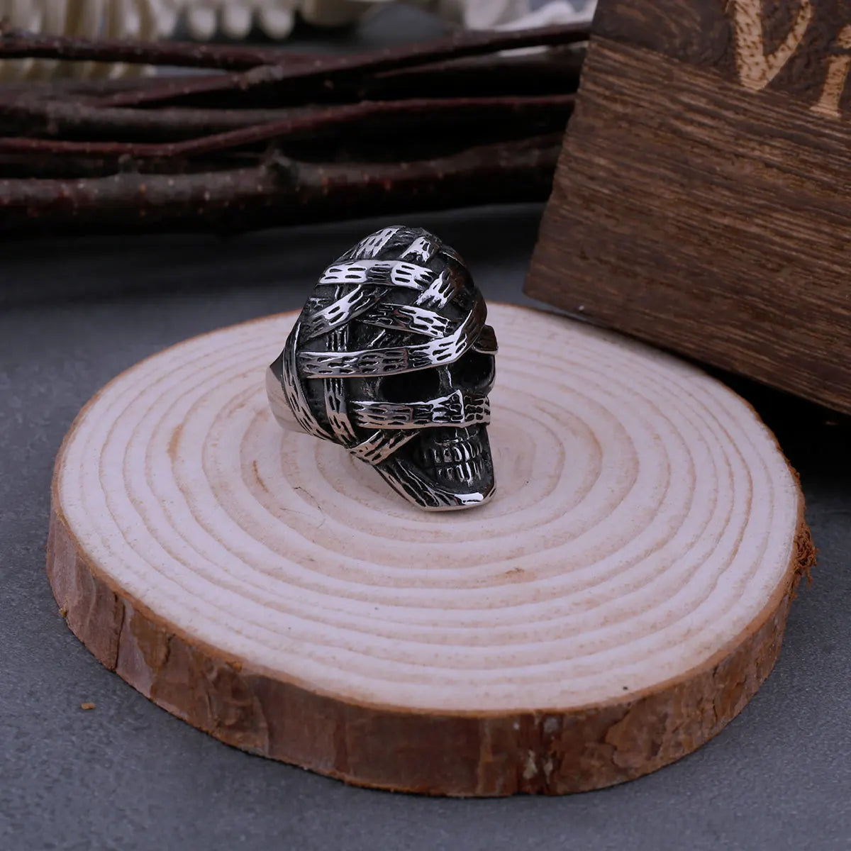 Vintage Egyptian Mummy Skull Ring for Men Stainless Steel Fashion Punk Accessories Hip Hop Biker Neo-Gothic Jewelry As A Gift