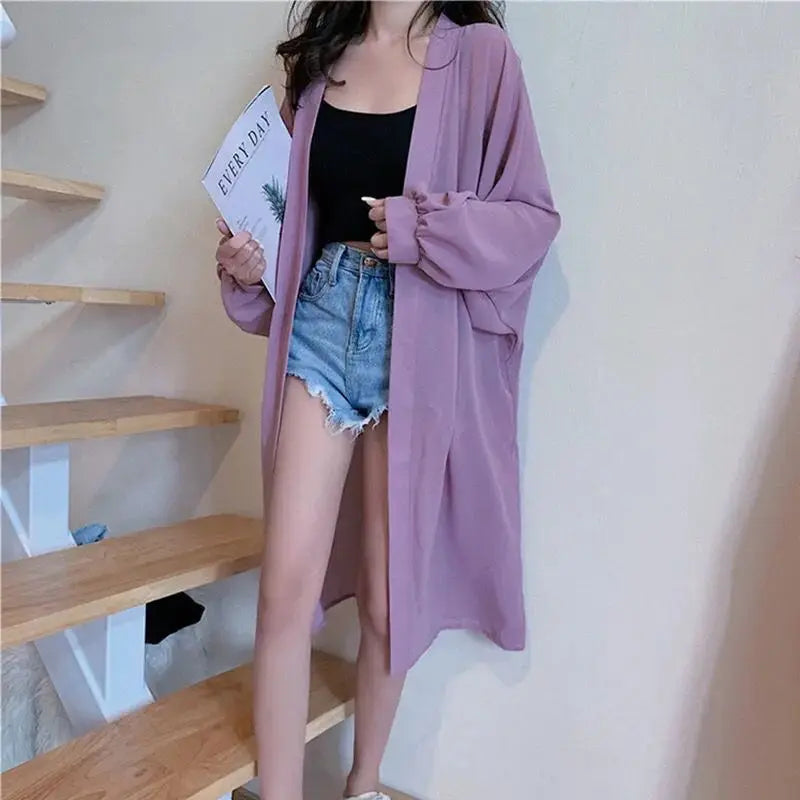 Solid Cardigans for Women Thin Summer Clothing Female Sunscreen Simple Long Sleeve Korean Style Loose Comfortable Breathable
