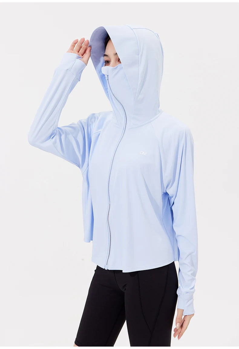 OhSunny Women Clothing Anti-UV Coats Hooded Sun Protection with Strip Loose Breathable Long Sleeve Sport Cycling Clothes