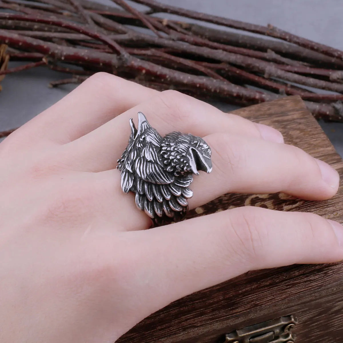 Raven Defend Odin Scandinavian Charm Stainless Steel Men's Ring Creative Ring Gift Jewelry Men's Jewelry