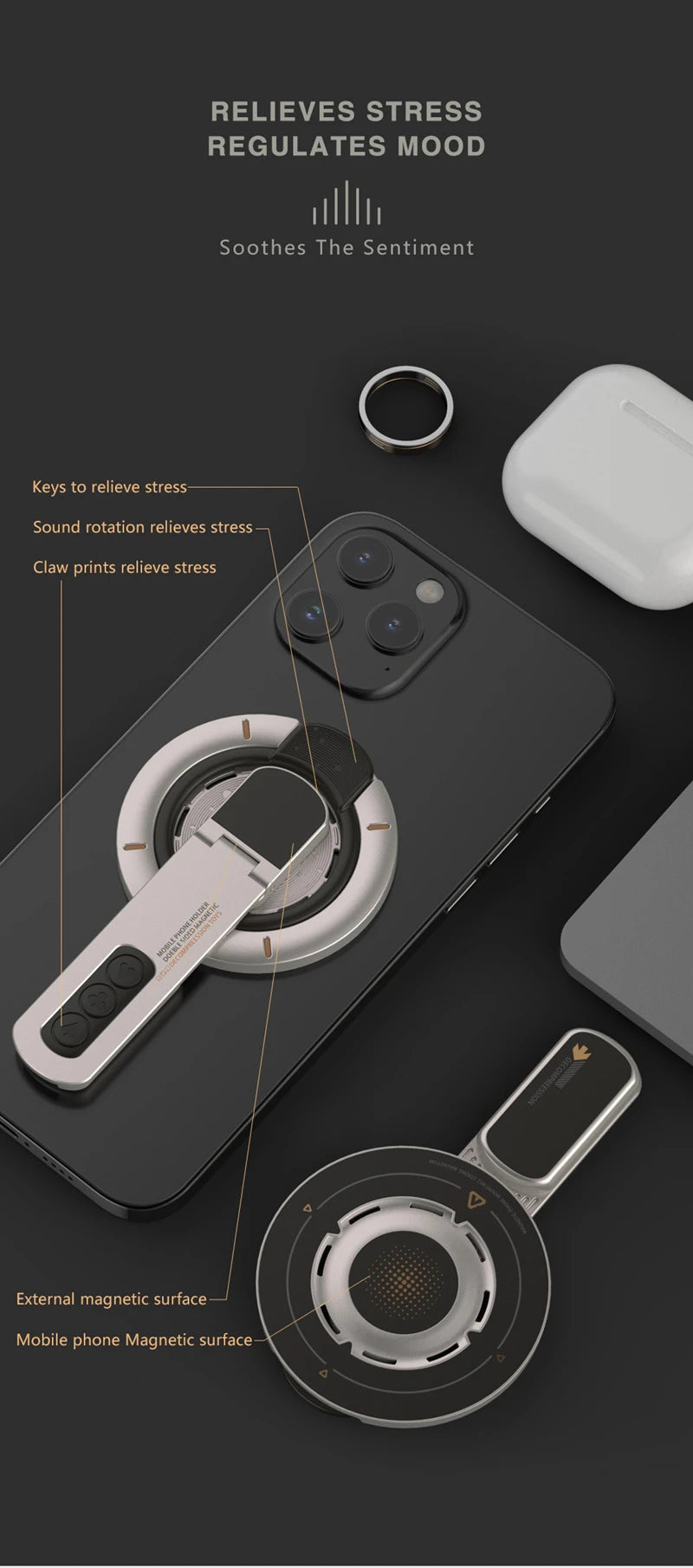 Xiaomi MagSafe Phone Grip Stand 3in1 Magnetic Finger Ring Holder Double Sided Magnetic Phone Stand For iPhone 17 16 15 14 13 12