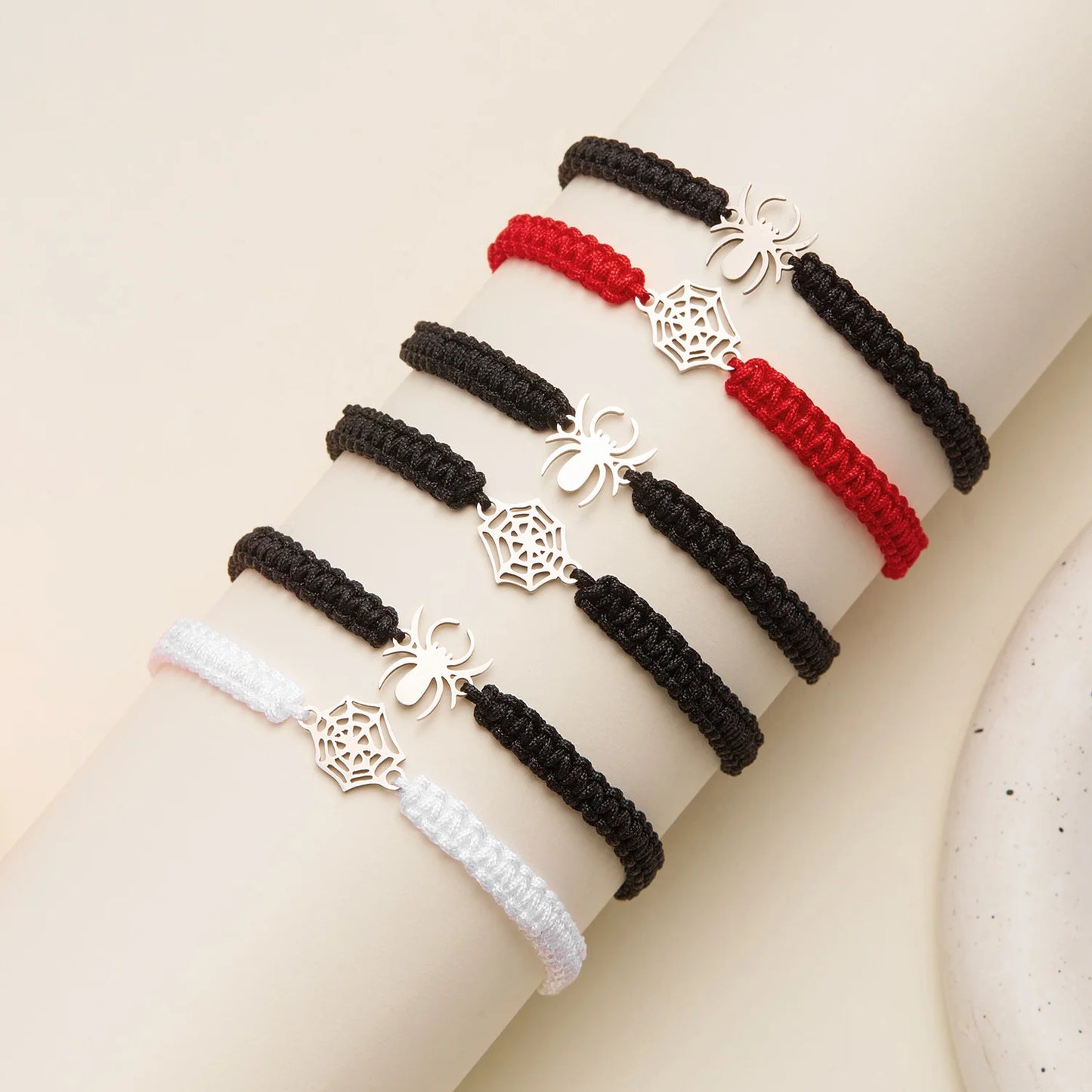 Fashion Halloween Couple Bracelets Classic Spider Spider Web Pendant Black Red Braid Rope Matching Bracelets Friendship Jewelry