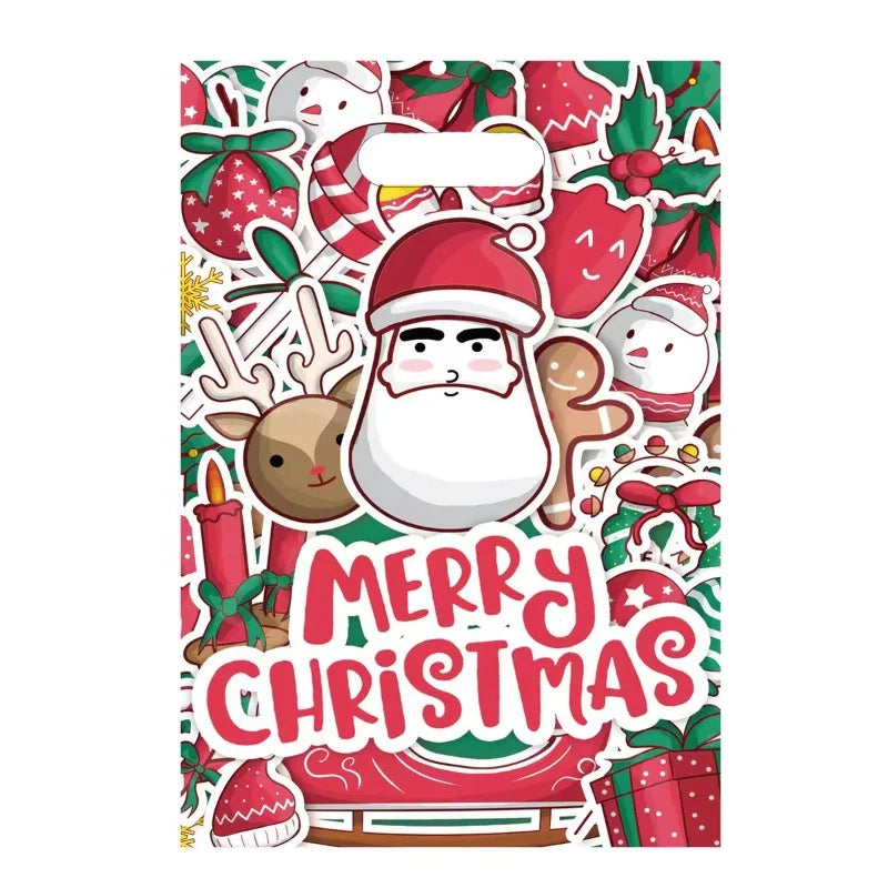 10Pcs Christmas Gift Bags Christmas Candy Cookie Bags Santa Claus Plastic Pouch Kids Xmas Packaging Christmas Decoration 2025