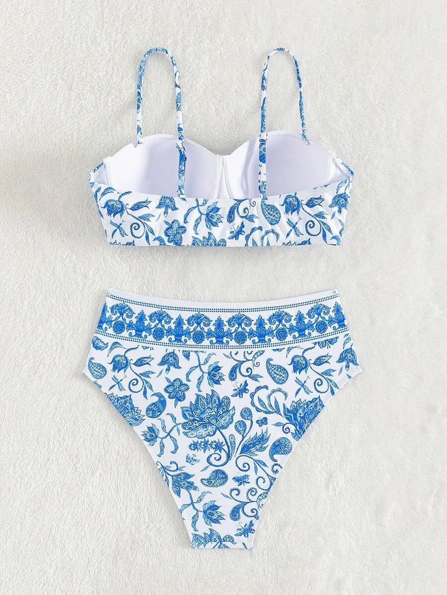 2025 High Waist Bikinis Women Print Push Up Swimsuit Floral Swimwear Female Bathers Bathing Swimming Suit Summer Beachwear