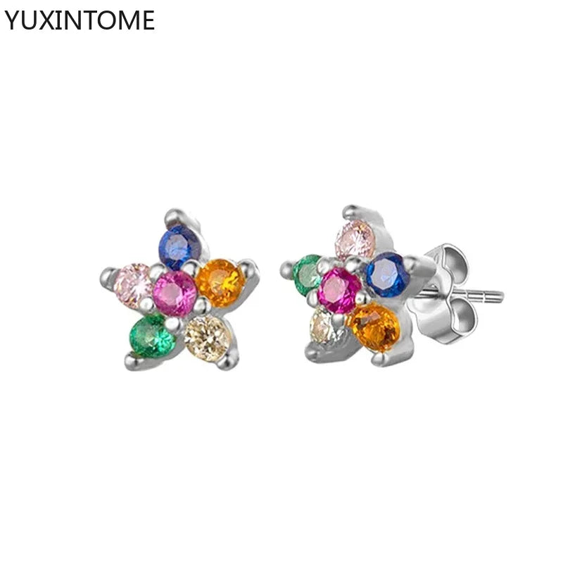 Colorful Crystal Earrings 925 Sterling Silver Ear Needle Stud Earrings for Women Cross Dangle Earrings Party Wedding Jewelry
