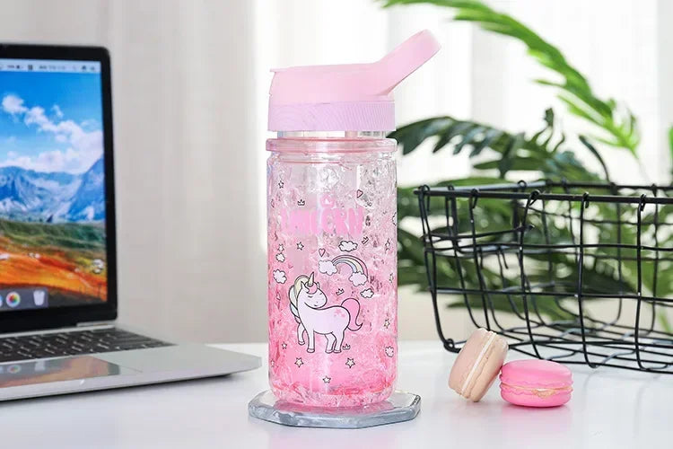 Stylish Double Straw Unicorn Ice Cup Summer Cold Drink Juice Coffee Water bottle Boy's Girl's Portable Plastic Cups Novelty Gift